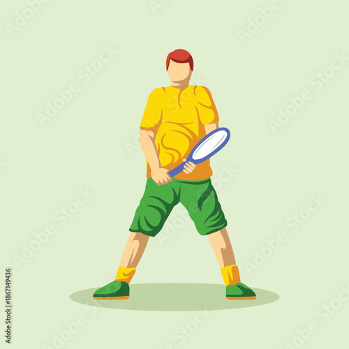 Tennis Player Athlete in Dynamic Pose Vibrant Stylized Vector