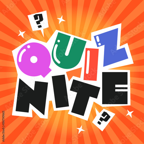 colorful and playful quiz nite text banner vector
