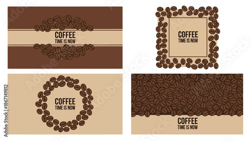 Coffee Time Now Collection of Four Coffee Bean Designs.