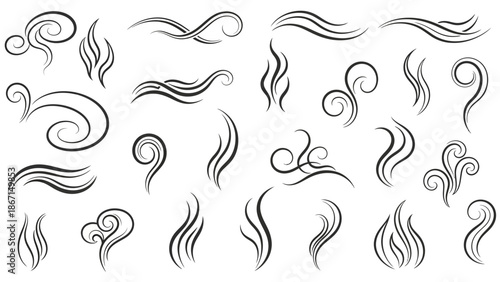 Collection of stylized smoke and steam wisps and swirls.