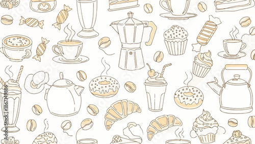 A delightful collection of coffee and pastry illustrations.