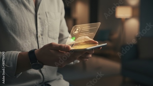 Wallpaper Mural A person holding a phone with glowing approval card for Know Your Customer Digital Verification in everyday digital identity Torontodigital.ca