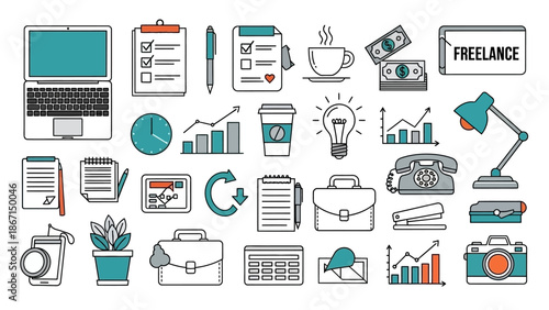 Collection of Freelance and Office Work Related Icons.