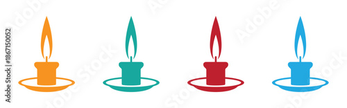 Candle Flame Icon. Colorful candle icons. Candle vector icon set. Candles flaming flat icons.