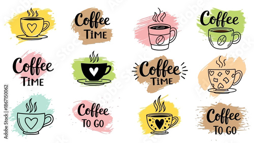 Collection of Coffee Time and Coffee To Go Hand Drawn Illustrations.