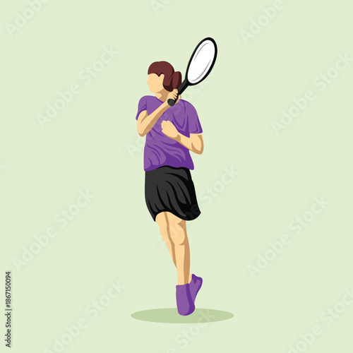 Tennis Player Athlete in Dynamic Pose Vibrant Stylized Vector
