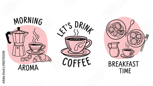 Morning Coffee and Breakfast Time Illustrations.