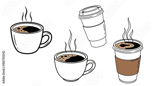 Collection of Hot Coffee Cups and To Go Cups.