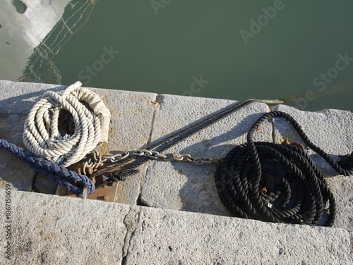 mooring lines at a pier in La Spezia