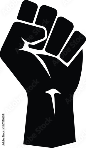 Raised clenched fist silhouette symbolizing power strength protest resistance unity and human rights isolated on white background vector illustration