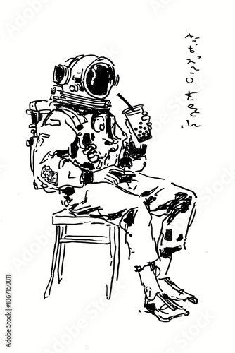 Vintage Diver Enjoying a Refreshing Drink