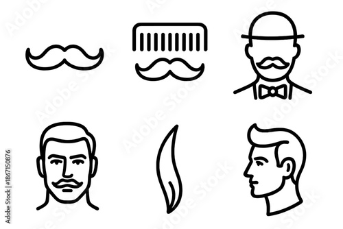 Icon set of mustaches and hairstyle elements for men