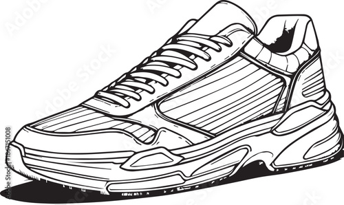 Modern Athletic Sneaker Line Art Vector Outline