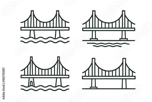 Set of four bridge icons with unique design variations