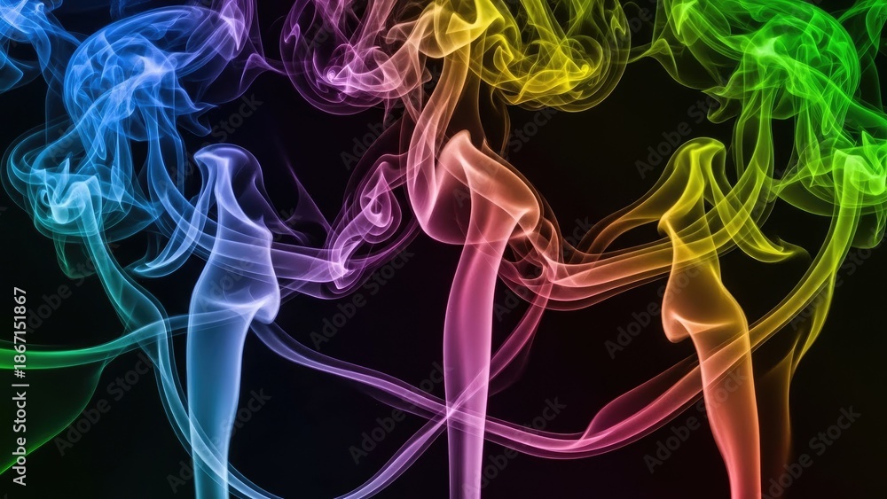 Obraz premium Colorful Smoke Silhouettes on Black Background.