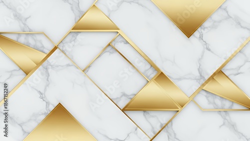 Luxury marble surface with gold geometric pattern and elegant design elements in a sophisticated interior setting from a top-down viewpoint