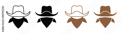 Cowboy hat and bandana icon. Cowboy Hat Icon Perfect for Western and Country Themes. Cowboy icons in fill and line style. 