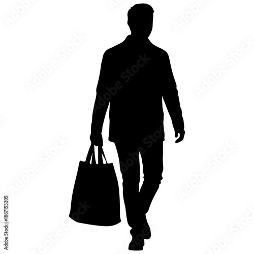 Silhouette of a man walking with a shopping bag Vector