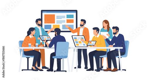 Diverse team of professionals collaborating on a project during a modern business meeting