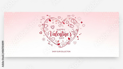 Valentines day banner with heart design and shop our collection text on pink background with Valentine s Day and love and romance and greeting