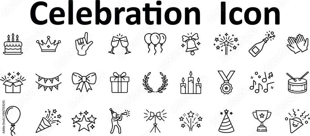 Obraz premium Set of hand drawn celebration icons for party, birthday, anniversary, and holiday design elements isolated on transparent background