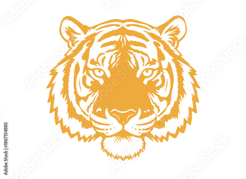 Fierce Tiger Head Mascot.Vector Tiger Face Graphic.Wild Cat Emblem Design.Jungle Predator Stencil.Roaring Tiger Silhouette