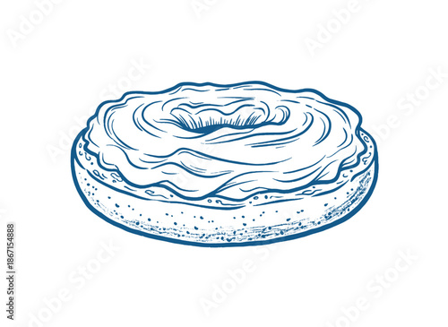 Hand drawn glazed donut.Sweet pastry sketch art.Doodle line dessert icon.Monochrome vintage donut.Bakery food vector graphic