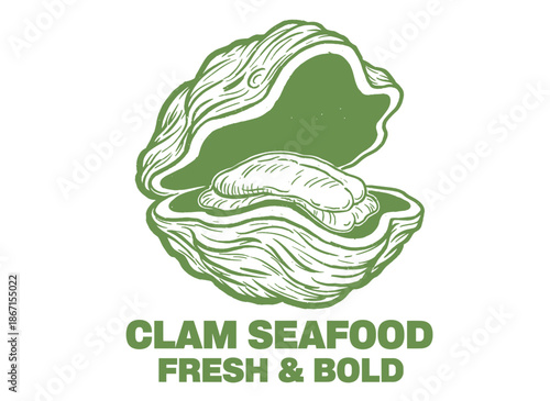 Vintage Clam Seafood Emblem.Woodcut Style Oyster Logo.Fresh Ocean Mollusk Badge.Engraved Shellfish Design.Retro Restaurant Label