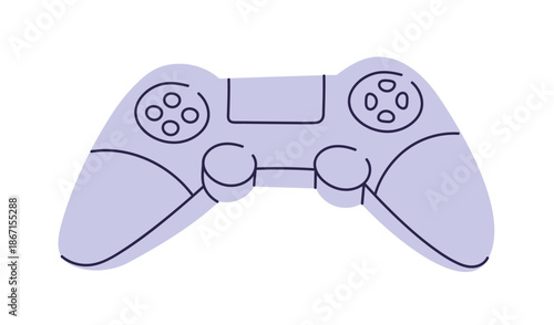 Video game controller, joystick device with buttons for playing, gaming control. Videogame accessory, gamers digital console, gamepad. Flat graphic vector illustration isolated on white background.