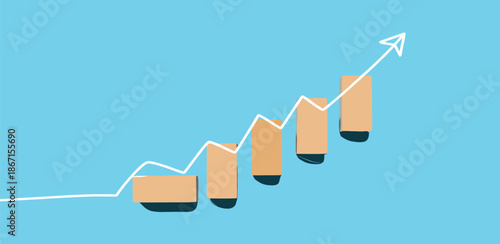 Visual representation of a rising graph with ascending bars and an upward trending line, symbolizing growth and progress