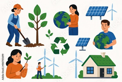 Sustainable Living Concepts with People Engaging in Eco-Friendly Practices and Renewable Energy Solutions