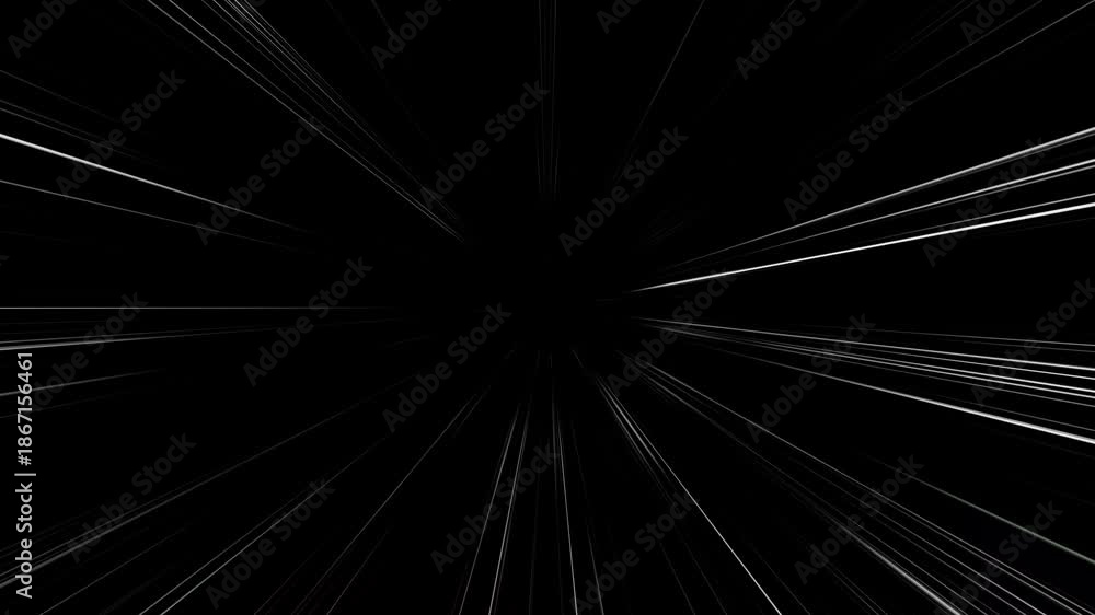 Cartoon animated 2D anime speed lines on black background with alpha ...