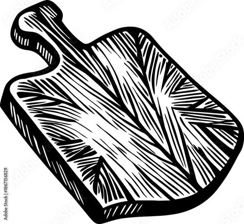 Wooden cutting board with handle, engraved design, kitchen utensil for food preparation