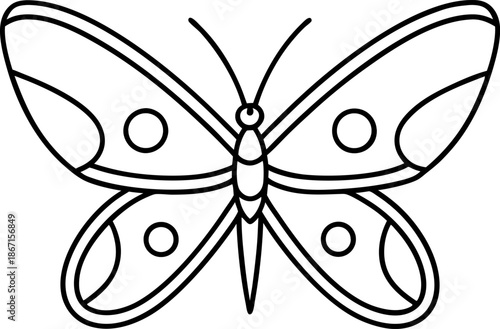 Outline of butterfly with symmetrical wings and circular patterns on wings