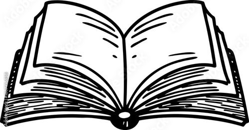 Open book illustration with detailed pages and lines, concept of reading and knowledge