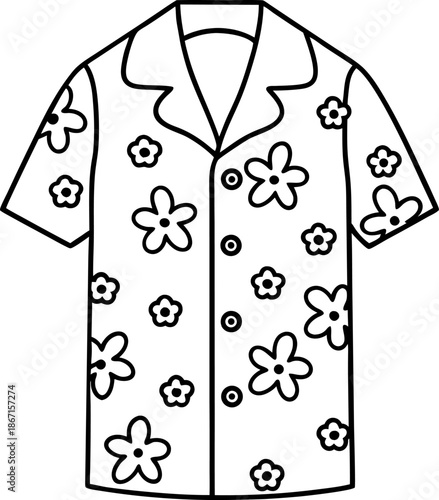 Hawaiian shirt with floral pattern, short sleeves, button up collar casual summer wear