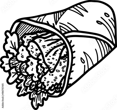 Delicious wrap sandwich filled with fresh vegetables and grilled chicken, healthy fast food meal