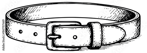 Hand drawn line art illustration of a belt depicting a classic clothing accessory for fashion