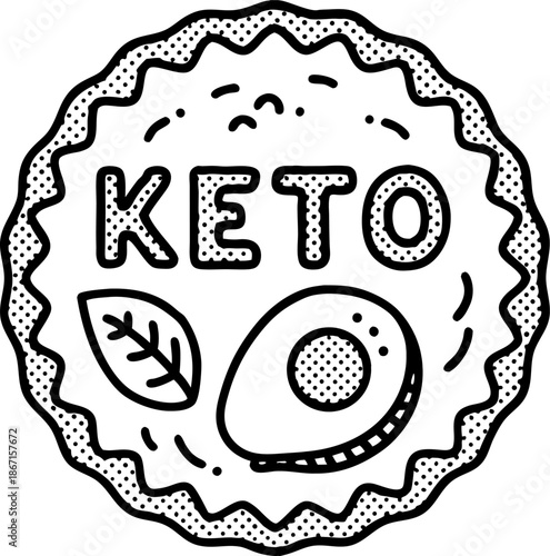 Keto diet badge with avocado and leaf icon low carb healthy eating emblem