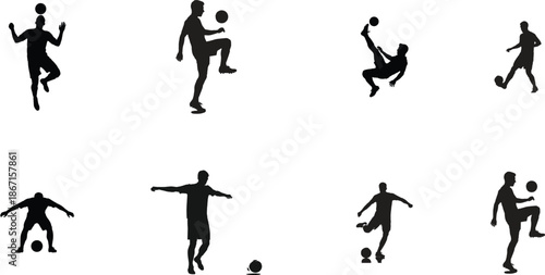 Silhouette of soccer players in various actions