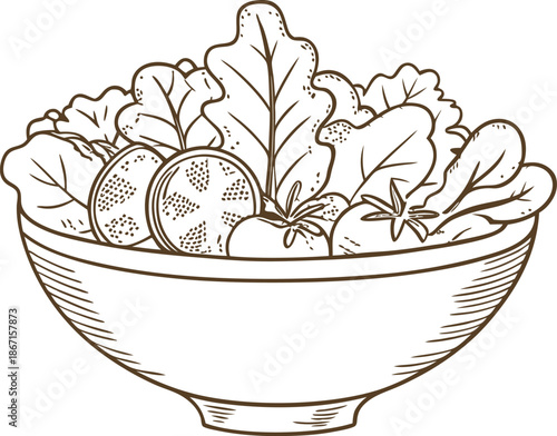 Fresh vegetable salad in bowl with tomatoes, cucumbers, lettuce leaves, healthy food concept