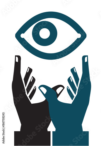 Hands with Eye, Blind Massage or Job Hunting concept. Concept