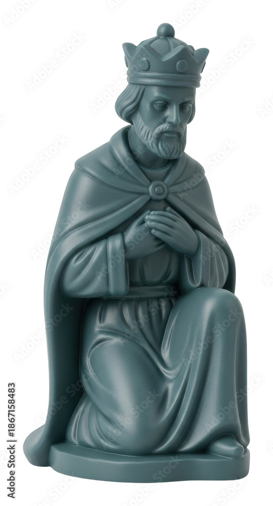 Obraz premium Kneeling king statue gallery decorative sculpture isolated on transparent background
