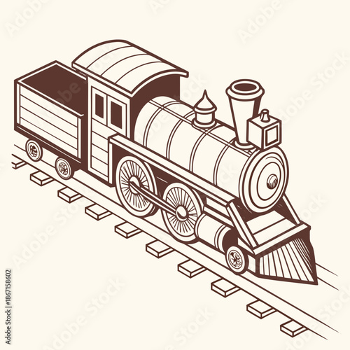 Traditional Wooden Toy Train Locomotive Isolated on White Background for Nursery and Playroom Decor