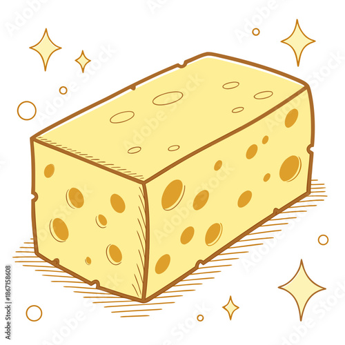 Vibrant Yellow Kitchen Sponge for Dishwashing and Cleaning Isolated on White Background Vector