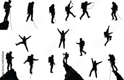 climbing, mountaineer, mountain, hiker, adventure, sport, rope, harness, peak, summit, silhouette, gear, outdoor, trekking, expedition, challenge, ascent, victory, fitness, exploration