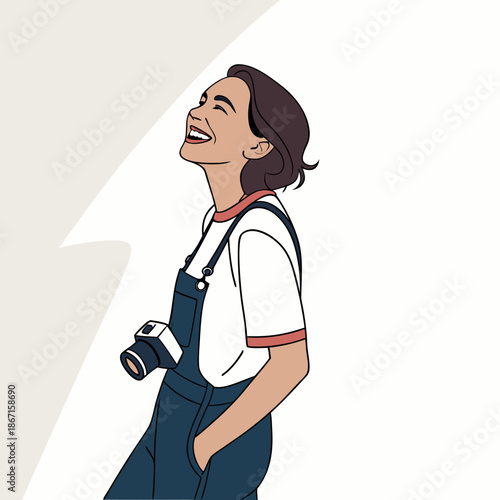 Modern vector art of a happy young woman with a confident smile, expressing optimism and success, isolated on white background for web and graphic design
