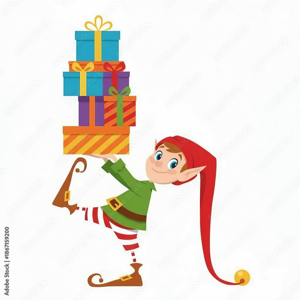 Naklejka premium elf with gifts illustration 
