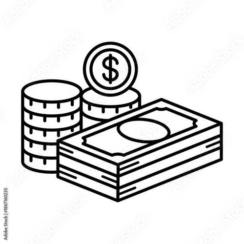 Money, budget, savings, loan, cash, earning, income, wallet, currency, dollar, card, forex, coin, revenue, piggy bank, profit icon set. Finance business thin line icon collection. Vector illustration.