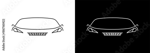 Car silhouette icon. Auto vehicle black and white vector symbol. Hand draw car. Automobile front view.